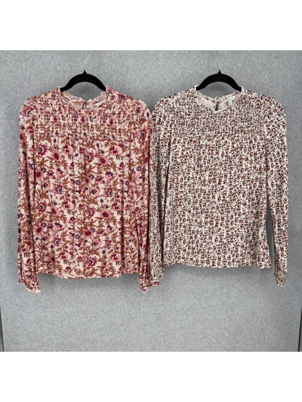 Lucky Brand Womens Long Sleeve Floral Top Bundle Size S Pink Cream Modest Boho